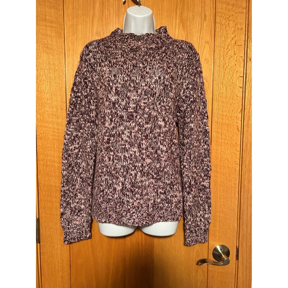 Vintage Tribeca Studio Women's Purple Pink Chunky Knit Mock Neck Sweater Large
